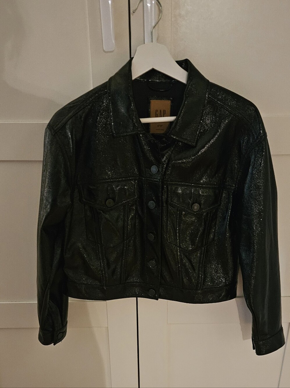GAP Black Shiny Faux Leather Cropped Jacket
